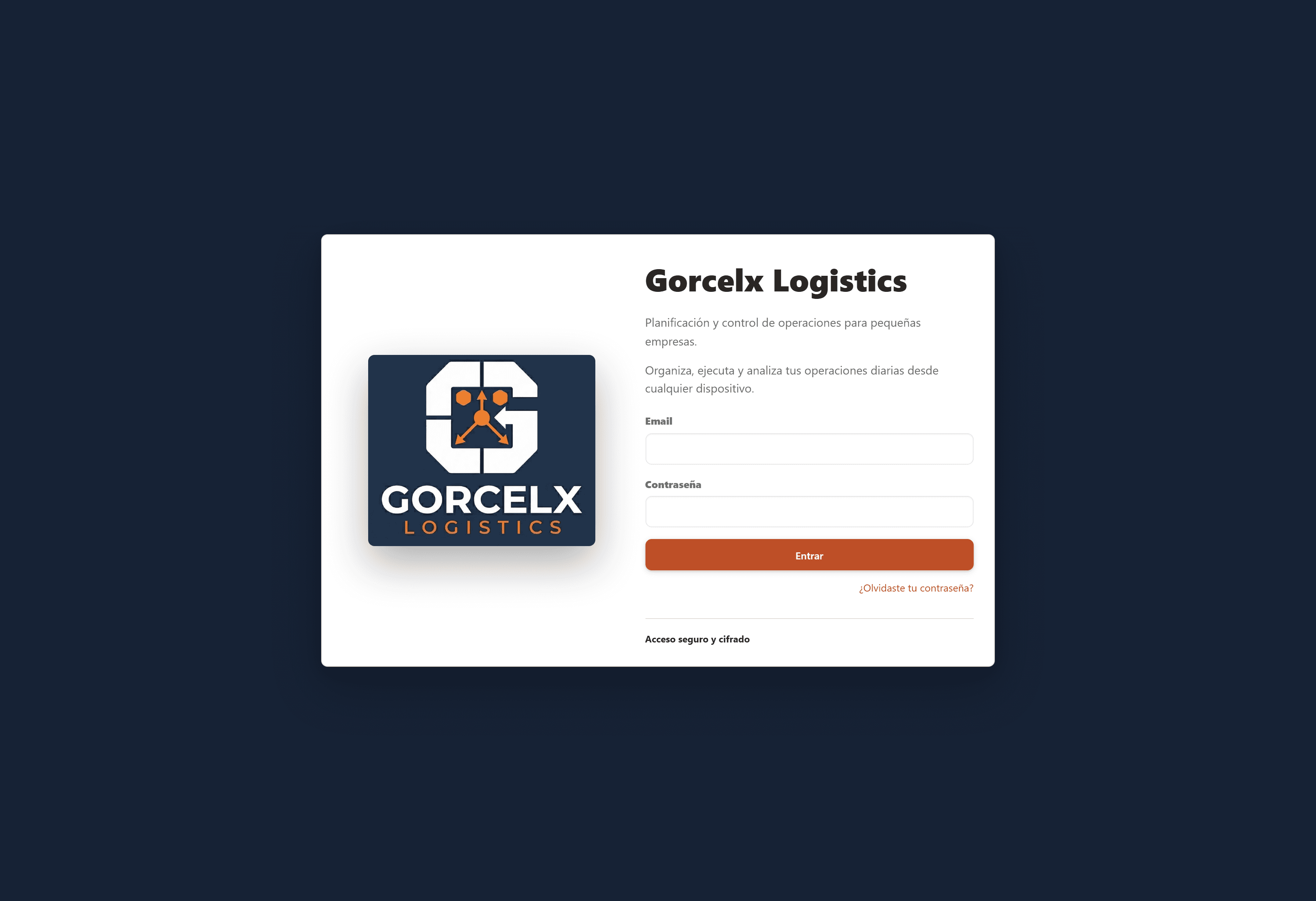 Pantalla de acceso a Gorcelx Logistics